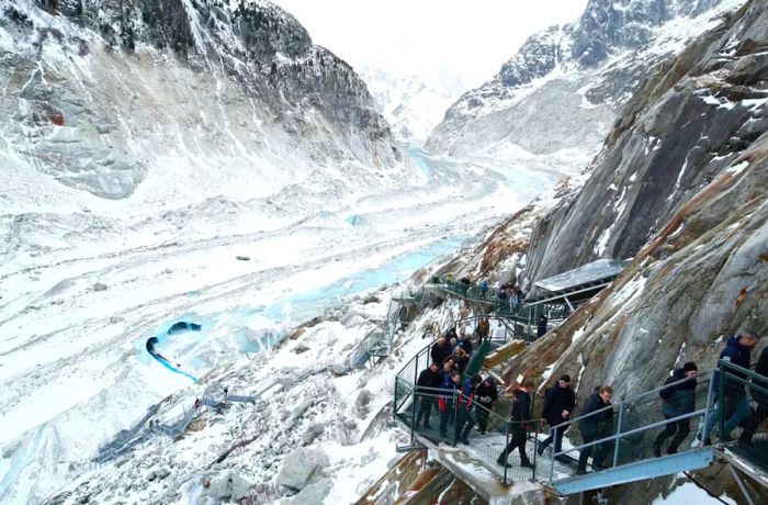 Similar to many of the world’s glaciers, France's Mer de Glace is rapidly retreating due to climate change.