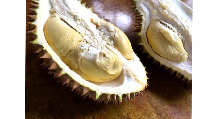 A ‘White Horse’ durian at Nature Fruit Farm Resort in Balik Pulau, Malaysia.