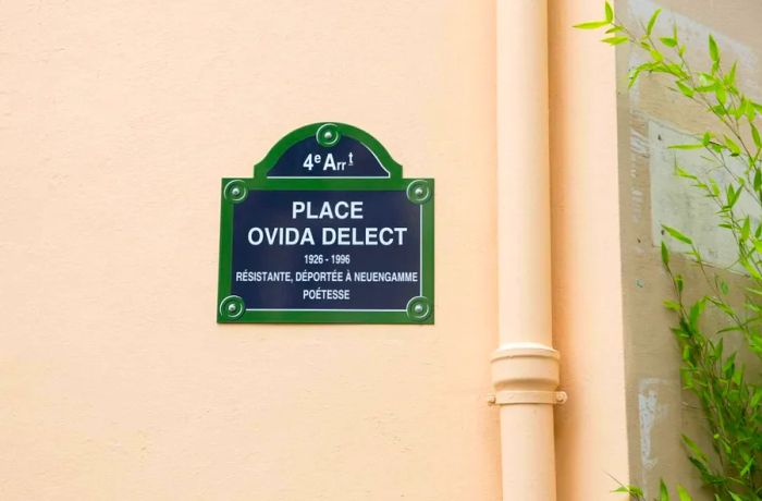 One of the squares is dedicated to poet Ovida Delect, a transgender woman who contributed to the French Resistance during World War II.