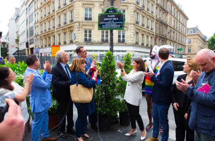 A square was also renamed in memory of Harvey Milk, California’s first openly gay elected official, recognizing his pioneering role in LGBTQ politics.