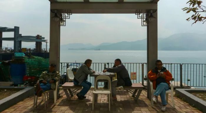 Keeping things calm with a game of Chinese chess.