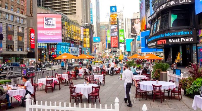 Diners enjoy outdoor seating at Tony's Di Napoli in Times Square on Friday, part of the annual Taste of Times Square event.