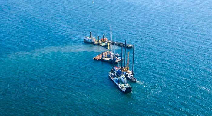 Dredging operations began off the German coast in the fall of 2021.