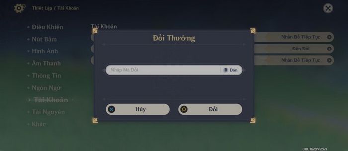 Hướng dẫn đổi giftcode Genshin Impact trong game.