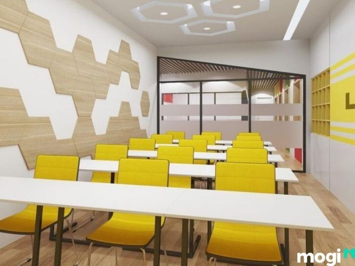 Mẫu thiết kế nội thất trung tâm Anh ngữ với gam màu nóng
