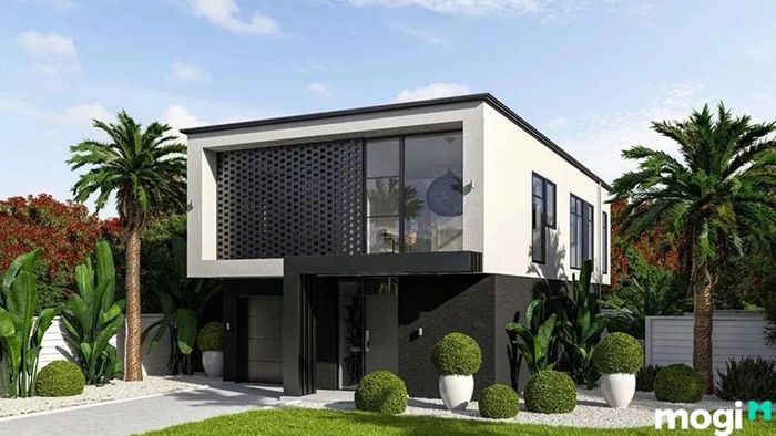 Mẫu nhà vườn 2 tầng với sự kết hợp hoàn hảo giữa màu trắng và đen, tạo nên không gian sống hiện đại và đầy ấn tượng.