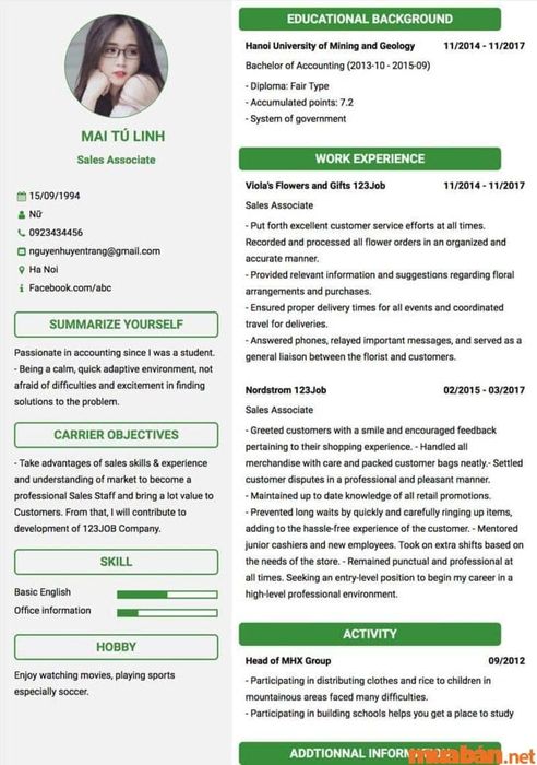 Mẫu CV xin việc cho sinh viên - Mẫu 7