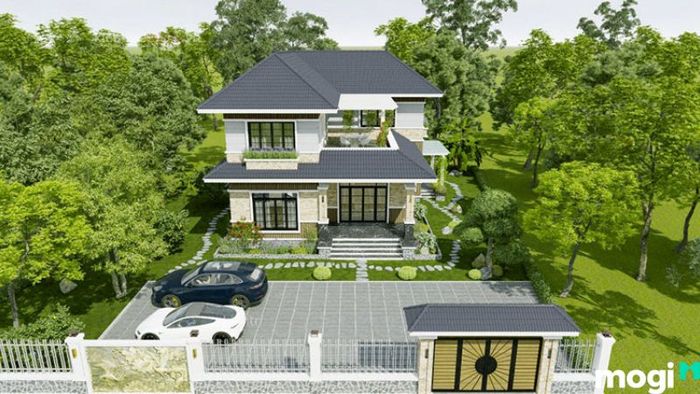 Mẫu nhà vườn 2 tầng đơn giản, hiện đại
