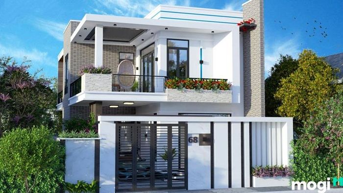 Mẫu nhà vườn 2 tầng thiết kế đơn giản với mái bằng