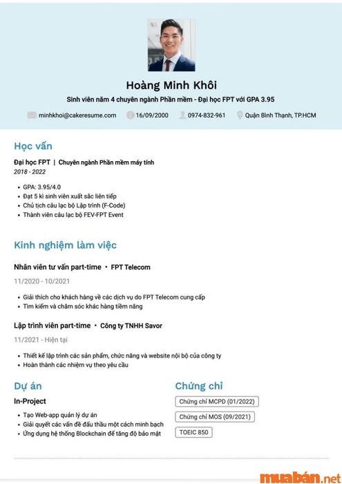 Mẫu CV xin việc dành cho sinh viên - Mẫu 6