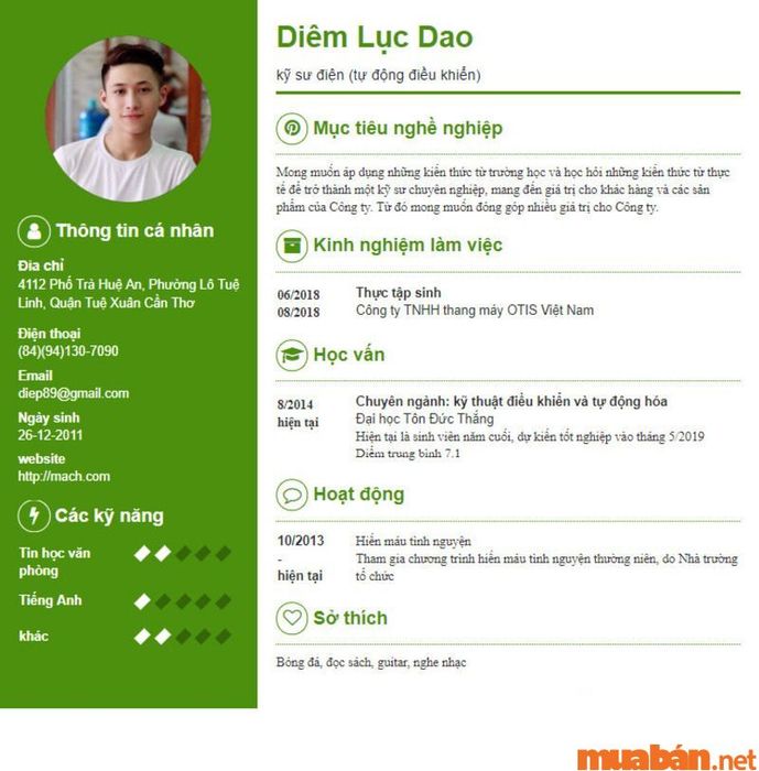 Mẫu CV xin việc cho sinh viên - Mẫu 1