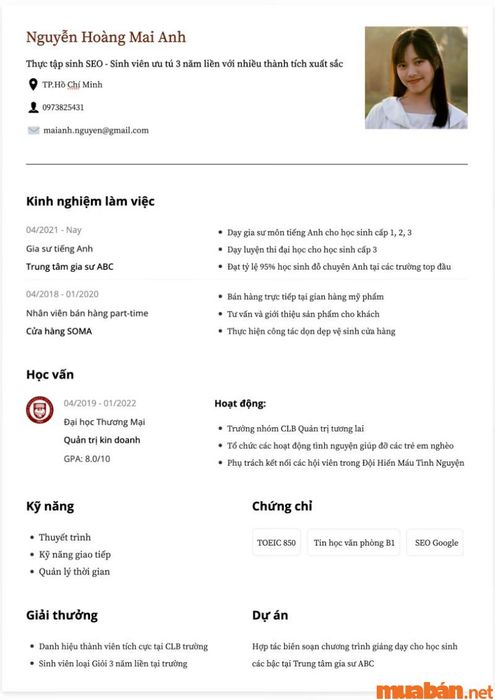 Mẫu CV xin việc dành cho sinh viên - Mẫu 4