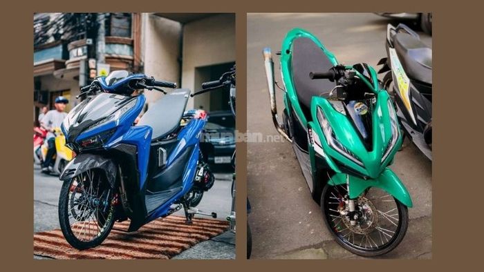Xe Vario độ với hai phiên bản nổi bật: xanh dương và xanh lá, đầy cá tính.