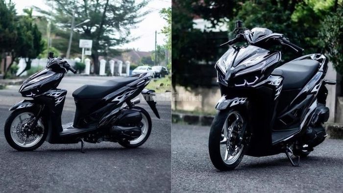 Xe Vario độ màu đen với tem lửa trắng, tạo điểm nhấn mạnh mẽ.