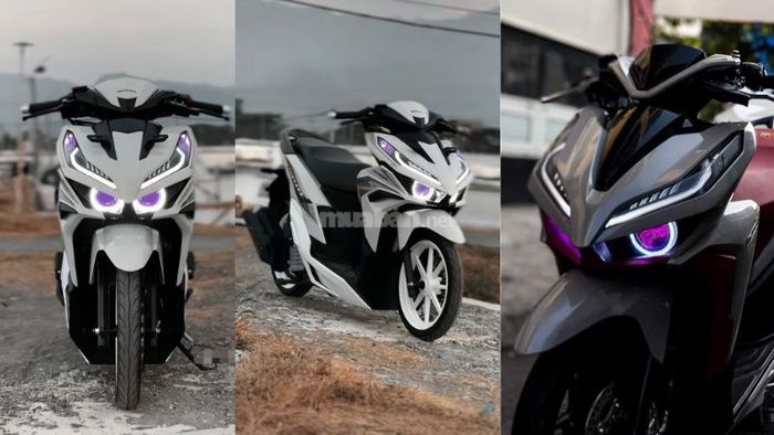 Xe Vario độ với đèn pha cá tính, tạo điểm nhấn mạnh mẽ cho xe.