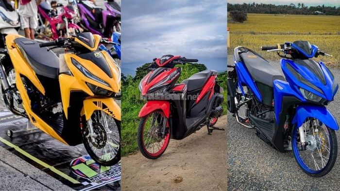 Xe Vario độ với các màu sắc vàng, đỏ, xanh rực rỡ, cực kỳ nổi bật.