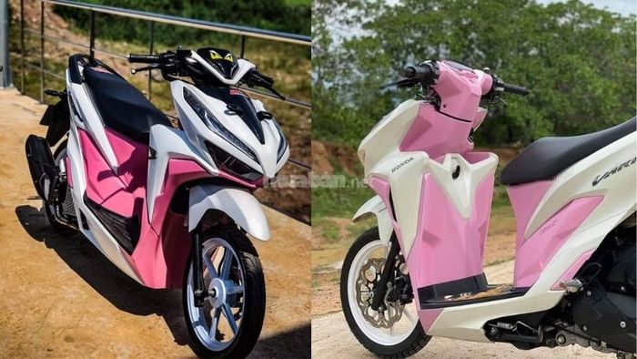 Xe Vario độ màu hồng, mang phong cách trẻ trung và cá tính.