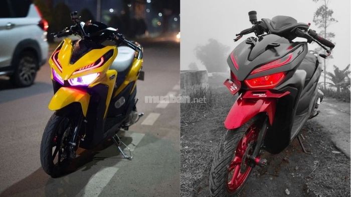 Xe Vario màu vàng và đỏ được trang bị đèn pha hiện đại.