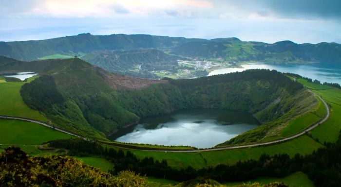 Lagoa das Sete Cidades is a pair of stunning lakes located in the crater of an ancient volcano in the Azores archipelago.