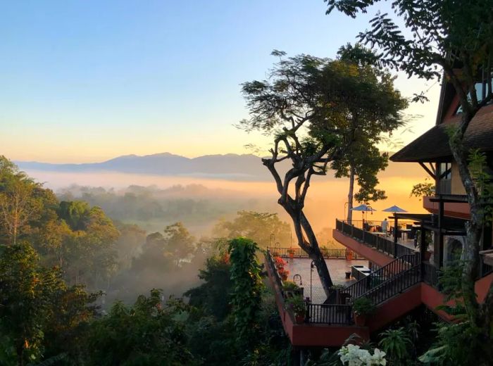 The resort, located in Chiang Saen, offers stunning views overlooking Myanmar and Laos.