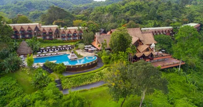 A bird's-eye view of the Anantara Golden Triangle Elephant Camp & Resort.