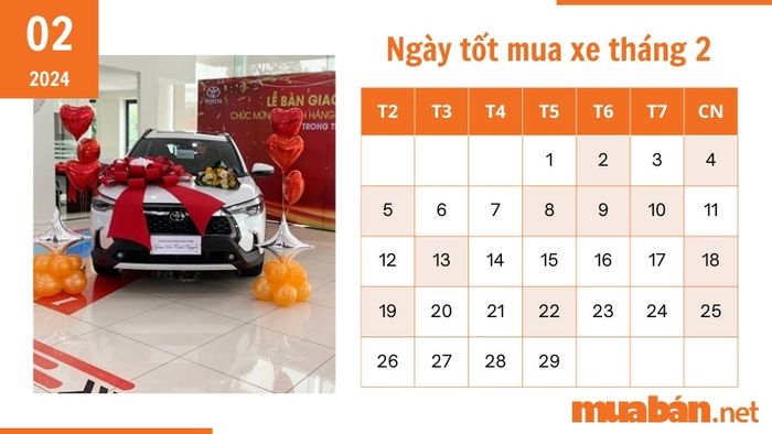 Các ngày tốt mua xe trong tháng 2 năm 2024