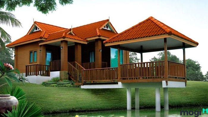 Nhà sàn bê tông đơn giản, gần gũi với thiên nhiên