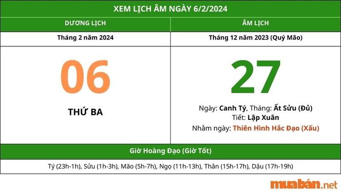 Xem lịch âm hôm nay, 6/2/2024