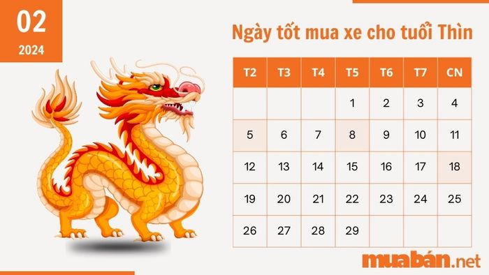 Ngày đẹp mua xe tháng 2 năm 2024 cho người tuổi Thìn