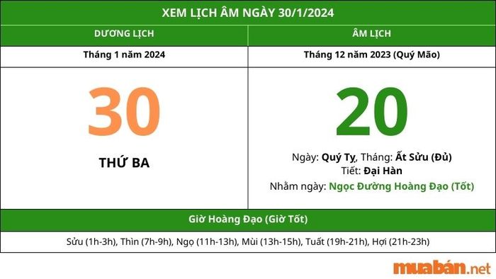 Tra cứu lịch âm ngày 30/1/2024