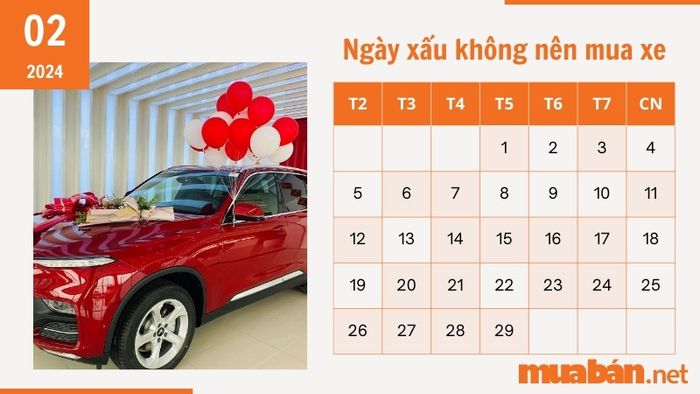 Những ngày không tốt để mua xe trong tháng 2 năm 2024