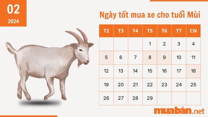 Ngày tốt mua xe tháng 2 năm 2024 cho người tuổi Mùi