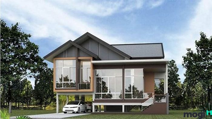Nhà sàn bê tông lắp kính, tạo không gian thoáng đãng