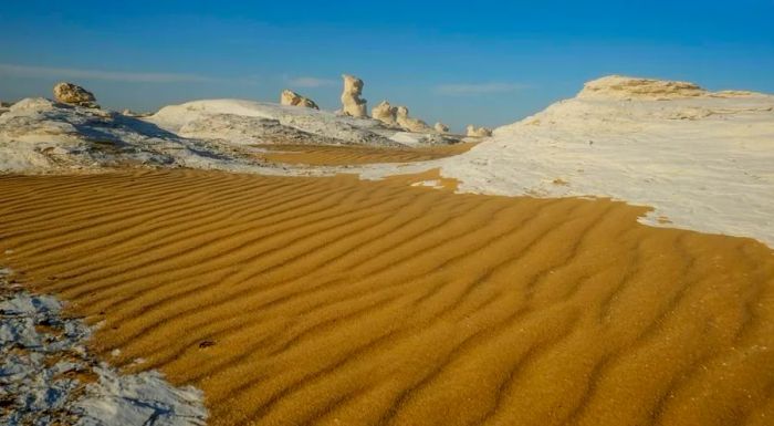 It is believed that this desert was once submerged under an ocean or sea, a stark contrast to its current arid state.