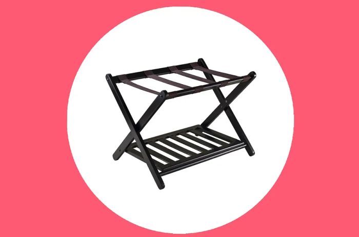 Dark Brown Wood Luggage Rack with Shelf