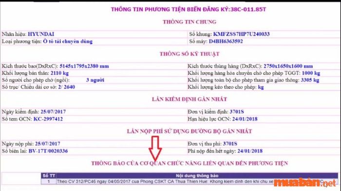 Kiểm tra thông báo từ cơ quan chức năng về trạng thái phương tiện
