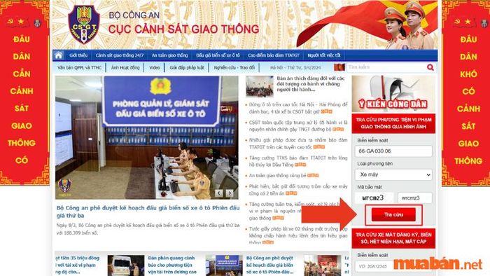 Nhấn nút ‘Tra cứu’ để hệ thống tìm kiếm thông tin liên quan