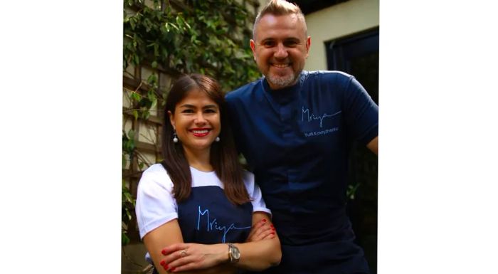 Ukrainian chef Yurii Kovryzhenko and his partner Olga Tsybytovska at their restaurant, Mriya, in London.