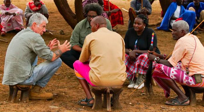 Kenya: One of the meals Tony and Kamau savored during their time with the II Ingwesi community was roasted goat.