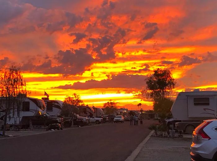 The Reillys prefer parking at RV lots like this one for their stops.