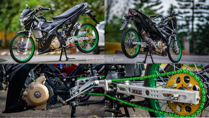 Xe Raider độ mạnh mẽ, phối màu đen và xanh lá tạo cảm giác khỏe khoắn.