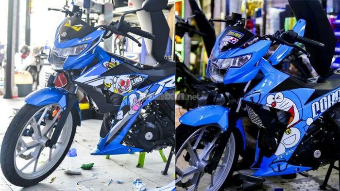 Xe Raider với thiết kế tem dán đa dạng, thể hiện sự sáng tạo và cá tính riêng.