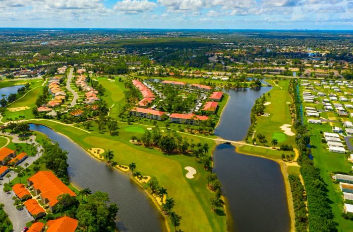 Golf course neighborhood in daylight