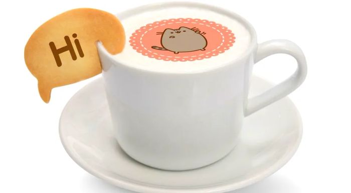 The menu features lattes and hot cocoa adorned with Pusheen’s face.