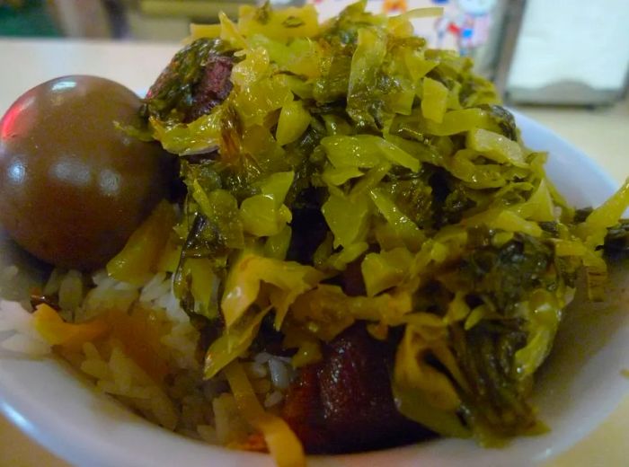 Search for stewed pork rice on the bustling streets of Taiwan.