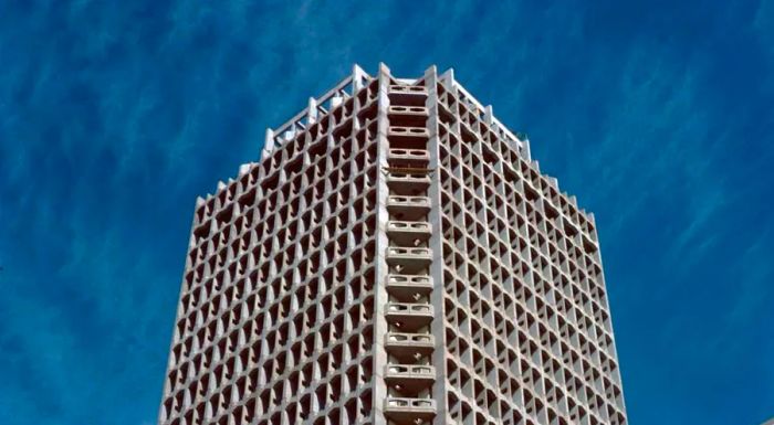 This 1977 photograph of the Dubai World Trade Centre, which has been turned into a postcard, was captured by Stephen Finch, the lead architect behind the tower.