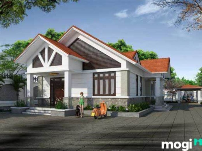 Mẫu nhà mái thái 1 tầng 3 phòng ngủ 100m2