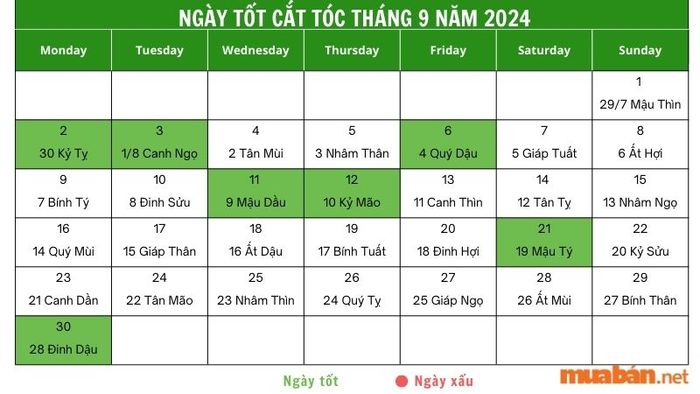 Các ngày đẹp để cắt tóc trong tháng 9 năm 2024