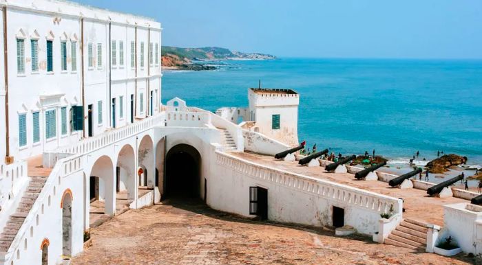 Cape Coast Castle in Ghana is a historic site where many slaves were held before being shipped overseas.