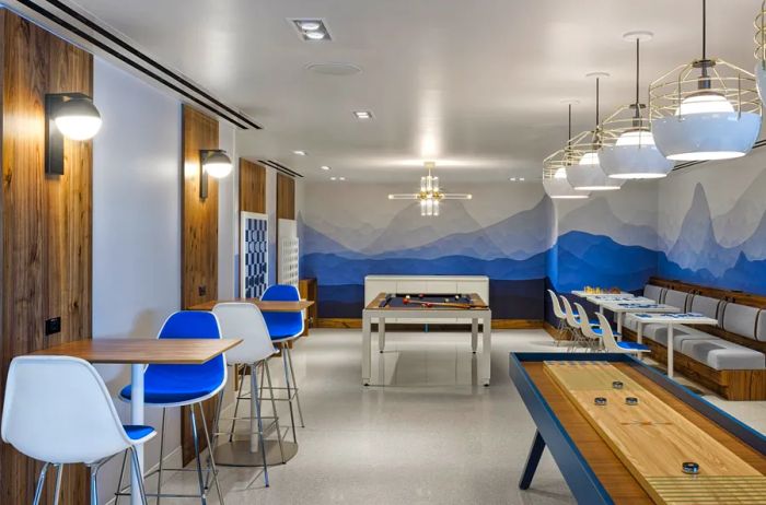 Denver Centurion Lounge game room featuring a pool table and shuffleboard.